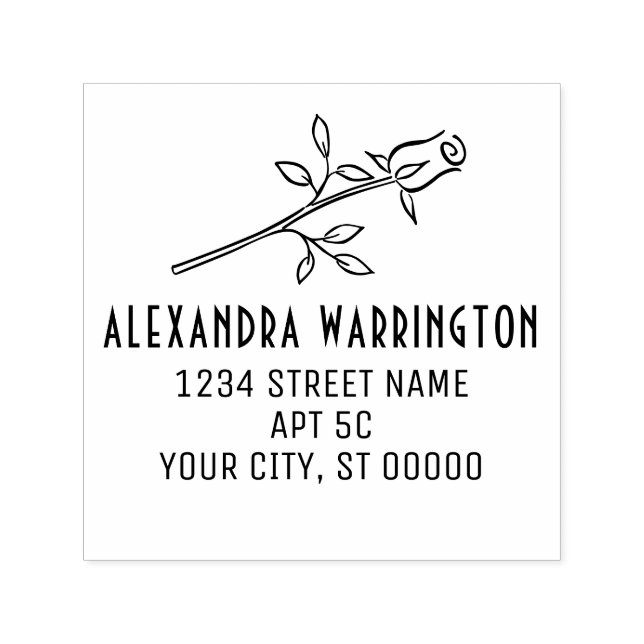 Elegante Single Long Stem Rose Blume Name Adresse Permastempel (Design)