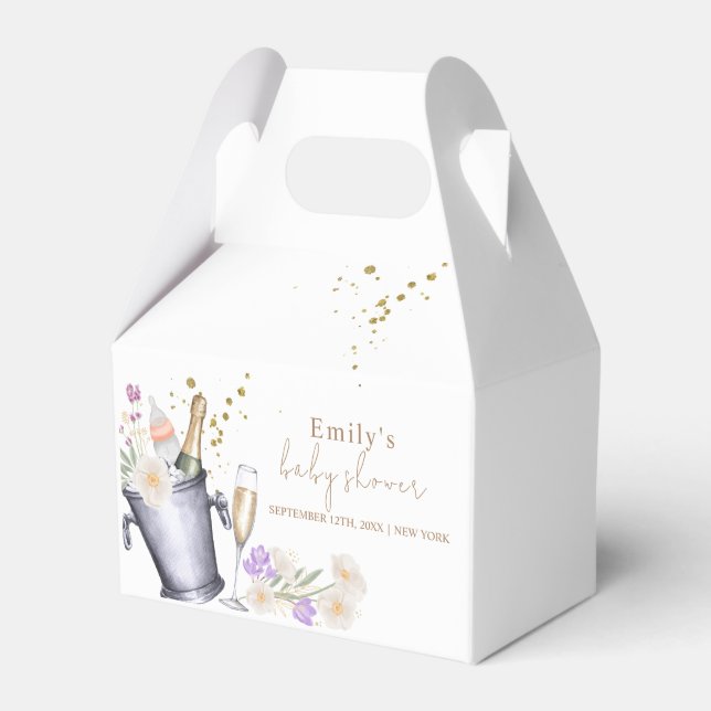Elegante Sip & See Champagne Flasche Baby Dusche Geschenkschachtel (Vorderseite)