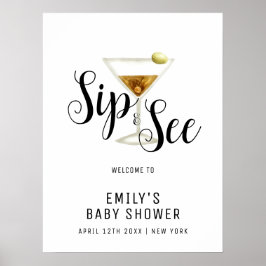 Elegante Sip & See Martini Babydusche Willkommen Poster