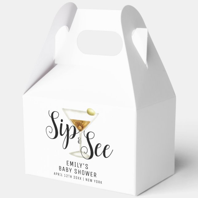 Elegante Sip & See Martini Cocktail Babydusche Geschenkschachtel (Rückseite)