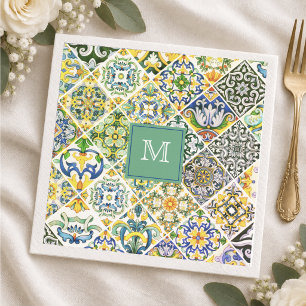 Elegante sizilianische mediterrane grüne Fliesen Serviette