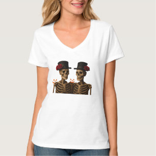 Elegante Skelette mit Rose - gotisches Halloween T-Shirt