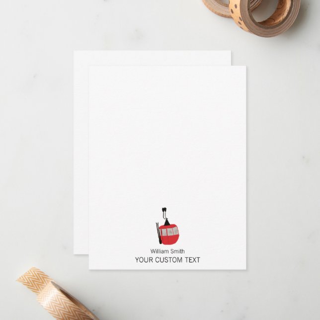 Elegante Skilift Skier Personal Stationery Mitteilungskarte (Vorderseite/Rückseite Beispiel)