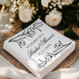 Elegante skizzierte schwarze Blumen-Brautparty Serviette