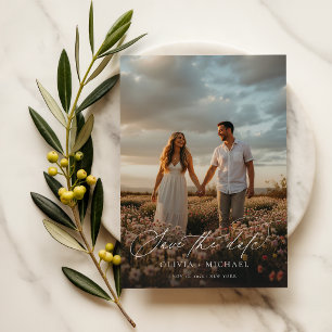 Elegante Skript-Boho-Hochzeitsfoto Save The Date