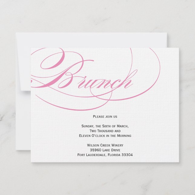 Elegante Skript-Brunch-Einladung - Rosa Einladung (Vorderseite)
