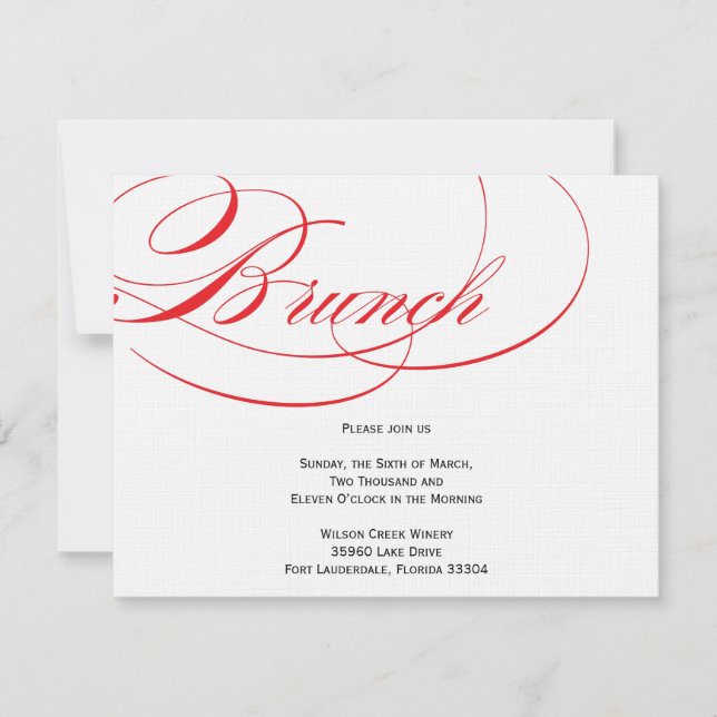 Elegante Skript-Brunch-Einladung - Rot Einladung (Vorderseite)