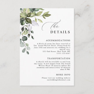 Elegante Skript-Eukalyptus-Grün-Hochzeitsdetails Begleitkarte