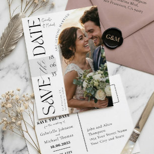Elegante Skript-Foto-Tor-Hochzeit Save The Date Postkarte