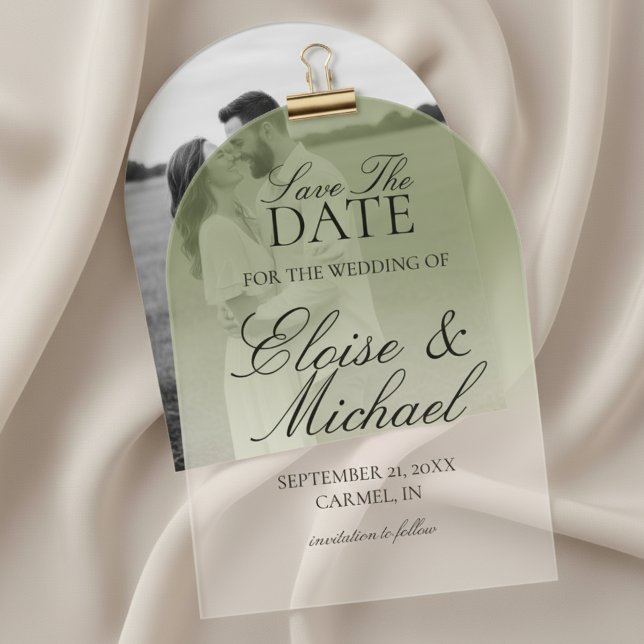 Elegante Skript grüner Gradient Save The Date Acryleinladungen (Invite guests to mark their calendars with this Elegant Script Gradient Wedding Acrylic Invitation!)