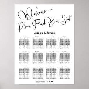 Elegante Skript-Hochzeitsempfang-Sitzordnung Poster