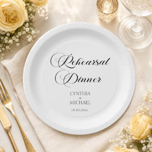 Elegante Skript Hochzeitsprobe-Dinner Pappteller