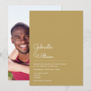 Elegante Skript Minimalist Gold Foto Hochzeit Einladung