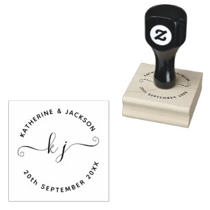 Elegante Skript-Paar-Initialen Save-the-Date Gummistempel