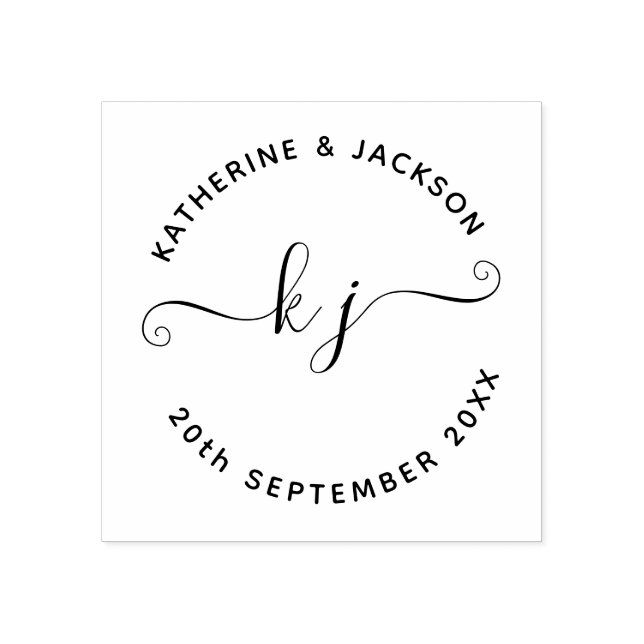 Elegante Skript-Paar-Initialen Save-the-Date Gummistempel (Prägung)