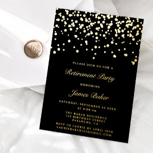 Elegante Skript-Ruhestandsfeier Schwarz & Gold Folieneinladung