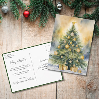 Elegante Skript-Tannenbaum-Aquarell-Weihnachten oh Feiertagspostkarte