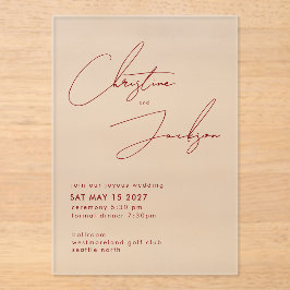 Elegante Skript-Typografie Moderne Bordeaux-Hochze Acryleinladungen