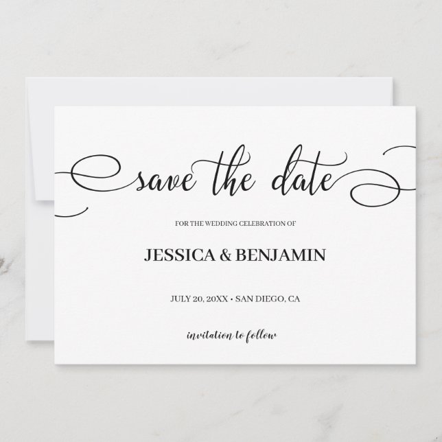 Elegante Skriptkalligrafie Hochzeit Speichern Sie  Save The Date (Vorderseite)