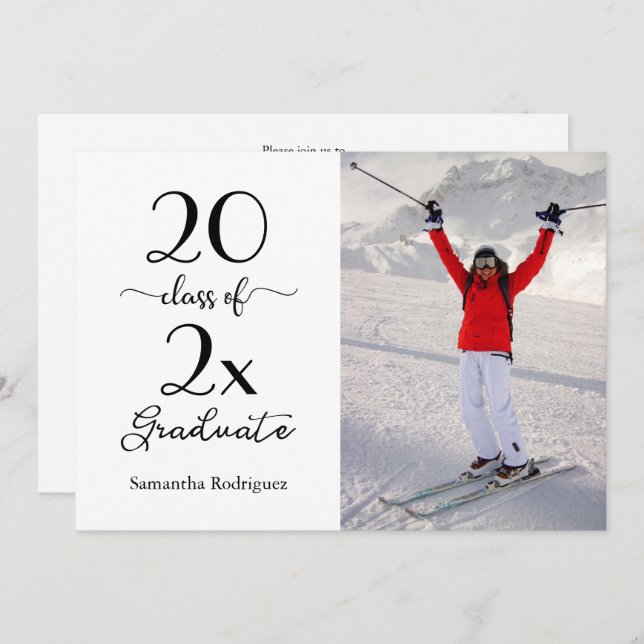 Elegante Skriptklasse der Foto Graduation Party Einladung (Vorne/Hinten)