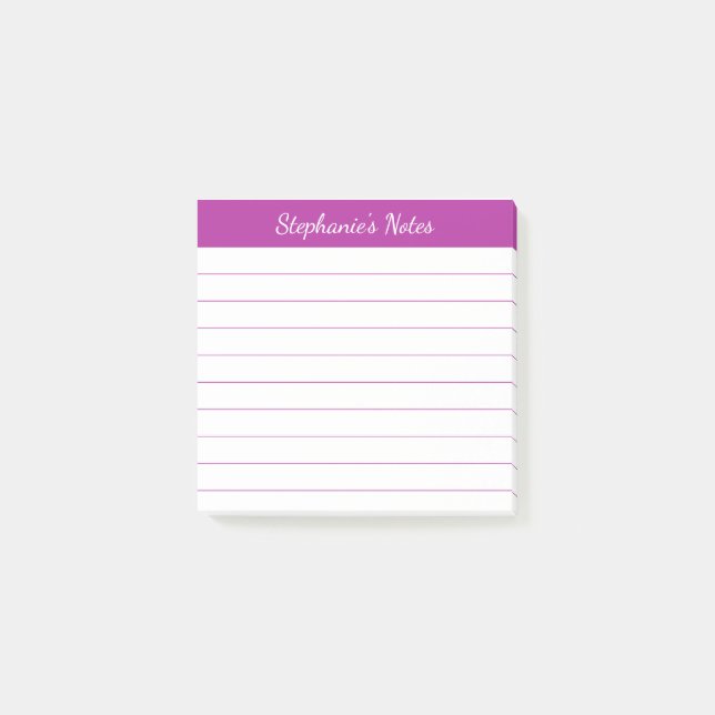 Elegante Skriptnotizen Dunkelrosa liniert Post-it Klebezettel (Vorderseite)