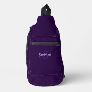 Elegante Skripttypinitialen und Name Deep Violet Crossbody Bag
