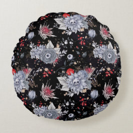 Elegante Skull Rose Coffin Silver Black Rundes Kissen