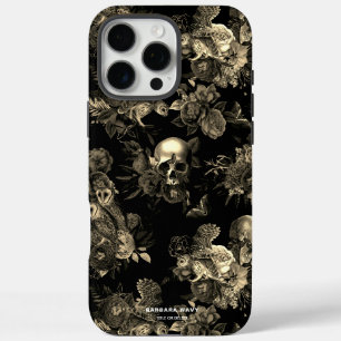 Elegante Skull-Rose Owl Black Imitats Gold Gothic iPhone 16 Pro Max Hülle