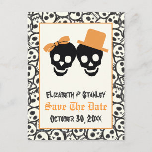 Elegante Skulls Halloween Hochzeit Save the Date Ankündigungspostkarte