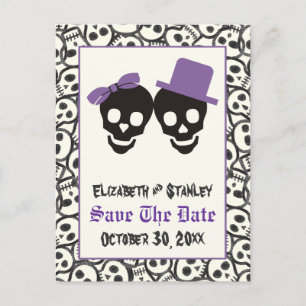 Elegante Skulls Halloween Hochzeit Save the Date Ankündigungspostkarte