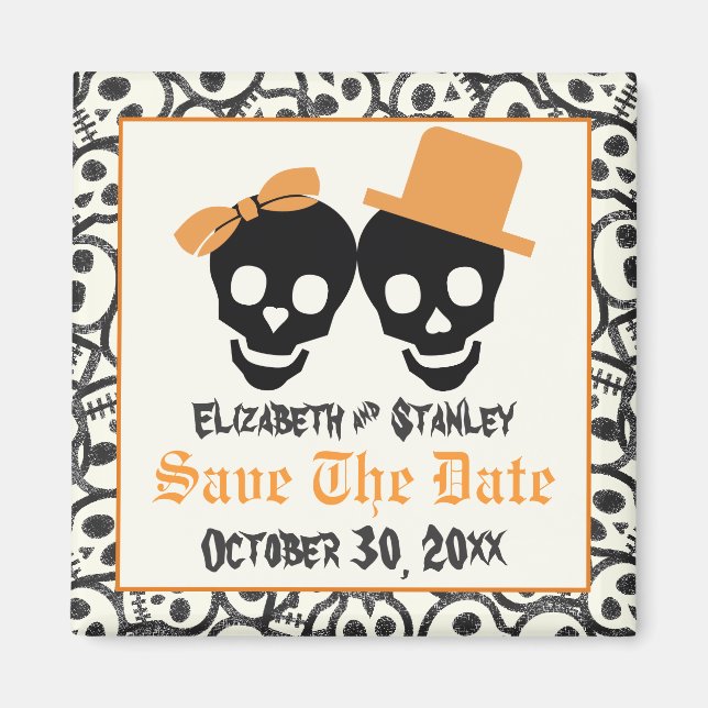 Elegante Skulls Halloween Hochzeit Save the Date Magnet (Vorne)