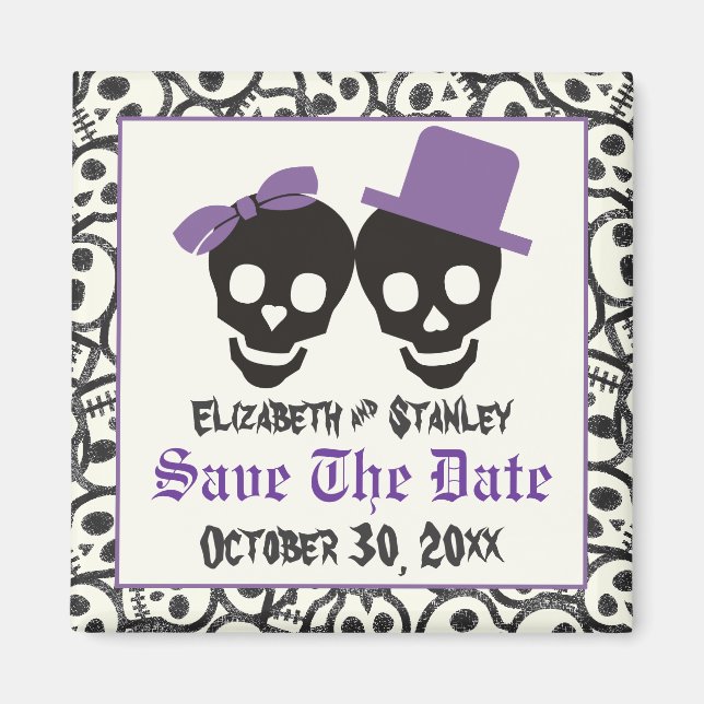 Elegante Skulls Halloween Hochzeit Save the Date Magnet (Vorne)
