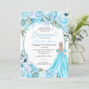 Elegante Sky Blue Floral Quinceanera Einladung