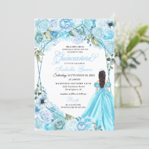 Elegante Sky Blue Floral Quinceanera Einladung