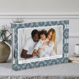 Elegante Slate Blue Nordic Snowflake Weihnachten Fotoblock