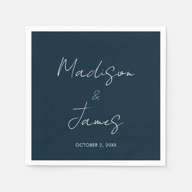 Elegante Slate Blue Script Minimalistisch Wedding Serviette (Vorderseite)