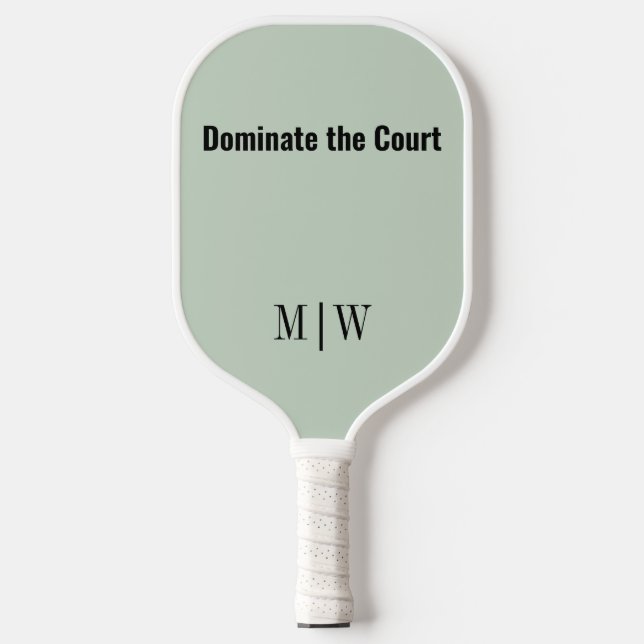 Elegante Slogan Sage Green, Black | Modernes Monog Pickleball Schläger (Vorderseite)