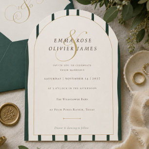 Elegante Smaragd-Gold-Bogen-Hochzeits-Einladung Einladung