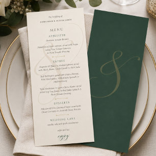 Elegante Smaragd-Gold-Monogramm-Hochzeits-Menükart Menükarte