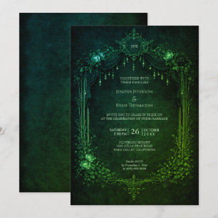Elegante Smaragd-Gotik-Halloween-Hochzeitseinladun Einladung