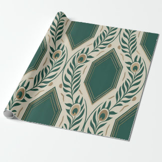 Elegante Smaragd-Pfauenfeder Art Deco-Geschenkverp Geschenkpapier