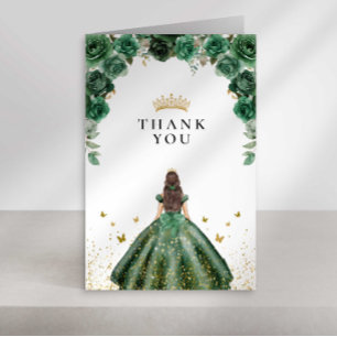 Elegante Smaragd-Quinceañera-Blumen-Folie Dankeskarte