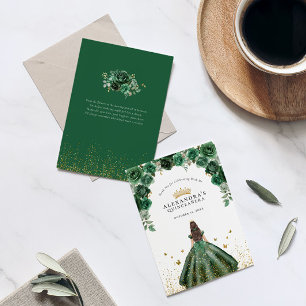 Elegante Smaragd-Quinceañera-Blumen-Folie Dankeskarte