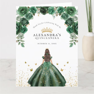 Elegante Smaragd-Quinceañera-Florale-Folie Dankeskarte