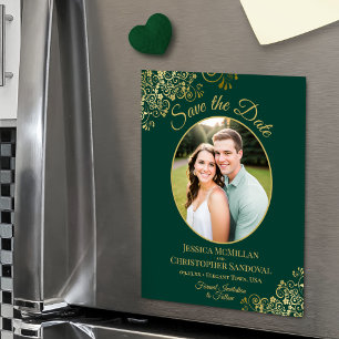 Elegante Smaragd- und Goldene Hochzeit-Save-the-Da Magneteinladung