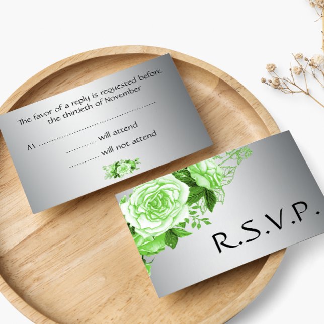 Elegante Smaragdfarbene Rose und Silberhochzeit RSVP Karte (Von Creator hochgeladen)