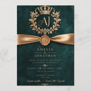 Elegante Smaragdgrün-Goldene Hochzeitseinladungska Einladung