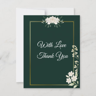 Elegante Smaragdgrün- und Gold-Blumenhochzeit als Dankeskarte