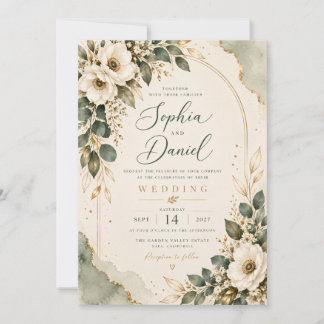 Elegante Smaragdgrün- und Gold-Blumenhochzeits-Ein