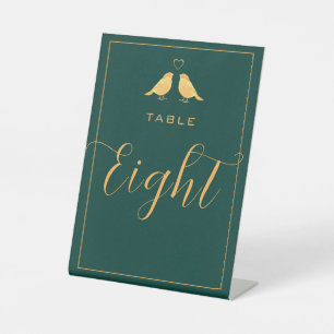 Elegante Smaragdgrün und Gold Tisch Nummer Acht Sockelschild